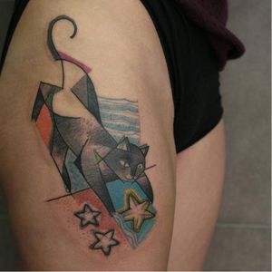 Sweet cat tattoo by Wonka #Wonka #cat #graphic
