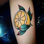 Sliced lemon tattoo by Ben Waara. #traditional #fruit #citrus #lemon #BenWaara