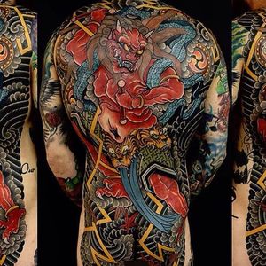 Raijin Tattoo by Damien Rodriguez #Japanesetattoo #Japanese #AsianTattoos #DamienRodriguez