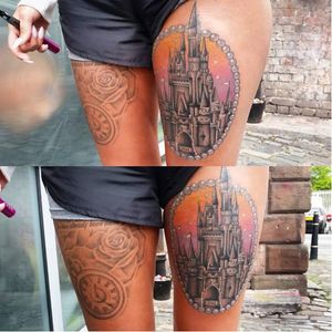 Epic Disney castle tattoo by Zoe Lorraine Rimmer #ZoeLorraineRimmer #girly #castle #Disney #disneycastle