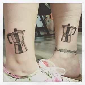 Matching coffee pot tattoos. Who wore it better? (via IG -- pixxiemeat)  #coffee #coffeepot #coffeetattoo #coffeepottattoo