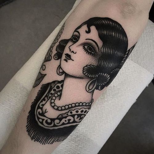 Black and Bold Lady Tattoo by Todd #Toddtattooer #Black #Traditional #Lady #Lyon #France #mercibonsoir