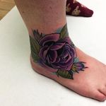 Foot rose tattoo by Matt Webb #MattWebb #rose #neotraditional #roses #foot