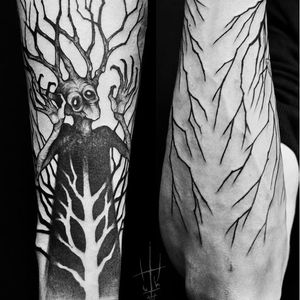 Tree monster tattoo by Sergei Titukh #SergeiTitukh #blackwork #monster #tree