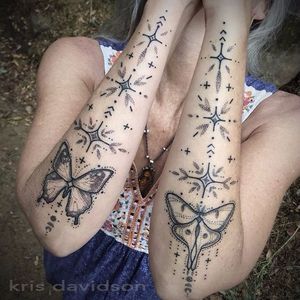 Sweet butterfly tattoos by Kris Davidson #KrisDavidson #dotwork #sacred #butterfly