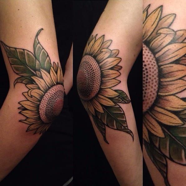 sunflower elbow tattoo  Elbow tattoos Sunflower tattoo Sunflower tattoo  thigh