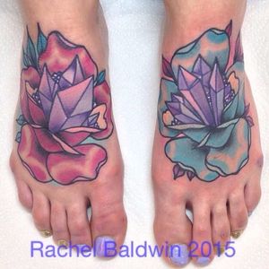 Crystal rose tattoo by Rachel Baldwin. #Rachel Baldwin #girly #pastel #cute #crystal #rose