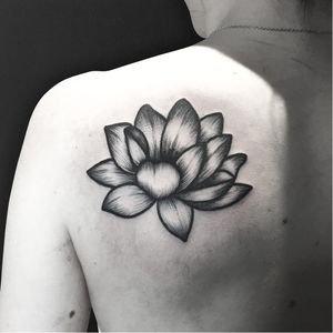 Lotus tattoo by Solly Rose #SollyRose #blacktraditional #lotus #blackwork