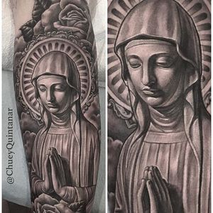 Beautiful black and grey religious piece by @chueyquintanar #chueyquintanar #blackandgrey #realism