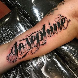 Josephine Tattoo by Saul Lira #script #scripttattoo #lettering #letteringtattoo #letteringtattoos #customlettering #scriptartist #LAtattoos #SaulLira