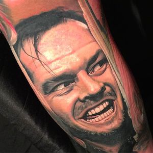 Jack Nicholson Tattoo from the movie "The Shining" by Nikko Hurtado @NikkoHurtado #NikkoHurtado #Cinematic #Portrait #JackNicholson #TheShining