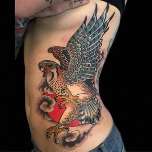 Falcon Tattoo by Gordon Combs #falcon #traditional #traditionalanimal #animal #traditionalartist #GordonCombs