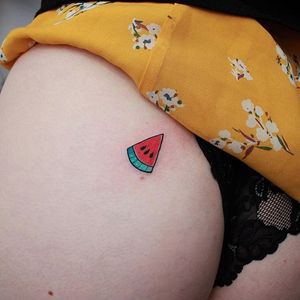 Watermelon slice by @sashimi_roll_tattooing #tinytattoo #smalltattoo #watermelon #watermelonslice #fruit #yum #eat #delicious #SashaMezoghlian #food