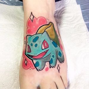 Bulbasaur tattoo by Beau Redman. #BeauRedman #popculture #Bulbasaur #Pokemon #videogames #childhood