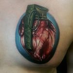 Heart grenade tattoo by Mat Valles. #realism #colorrealism #MatValles #heart #grenade