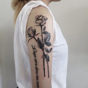 Rose tattoo by Sera Helen. #rose #blackandgrey #longstemmedrose