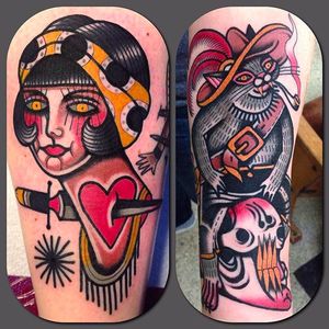 Dagger, Heart and Girl tattoo by Francesco Garbuggino @fra_inkroll_tattoo #FrancescoGarbuggino #Neotraditional #Gypsy #Girls #Girl #Lady #Dagger #heart