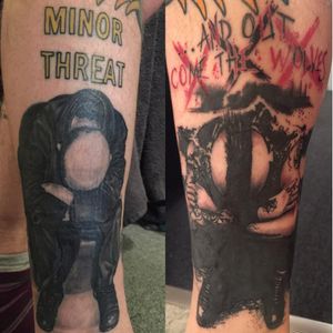 A tattoo of the iconic photograph of Ian MacKaye, and the Rancid album photo it inspired. (Via IG -davidriley) #minorthreat