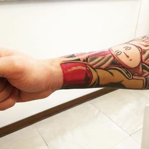 A very literal tattoo interpretation of Saitama by Ryan ‘Bones’ Dizon (IG—ryanbonesdizon). #anime #OnePunchMan #RyanBoneDizon #Saitama