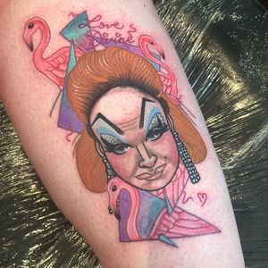 A portrait of Divine by Chessie Clear (IG—chessie_clear). #ChessieClear #Divine #neotraditional #PinkFlamingos