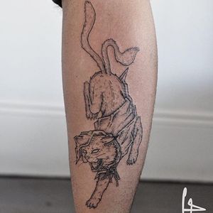 Nekomata tattoo by Harry Plane. #cat #nekomata #linework #blackwork #HarryPlane