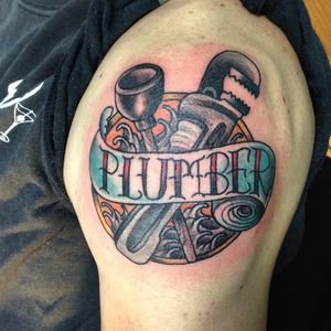 It's no neck tattoo, but it's one way to show pride in your occupation. By Tisha de Boer (via IG -- tisha_tattooing) #tishadeboer #plumbing #plumbingtattoo #plumber #plumbertattoo