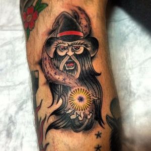 Wizard Tattoo, unknown artist #wizard #magic #traditional