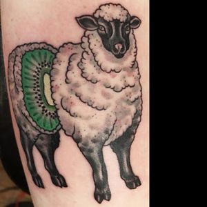 Kiwi Sheep tattoo by Rose Hardy #RoseHardy #colortattoo #blackandgreytattoo #neotraditionaltattoo #sheeptattoo #animaltattoo #kiwitattoo #FoodTattoos #naturetattoo #tattoooftheday