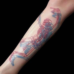 Skeleton tattoo by Maus Gomez #MausGomez #anaglyph #3D #skeleton #redink #blueink
