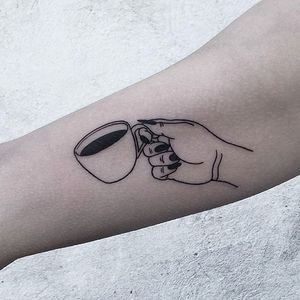 Coffee tattoo by dariastahp on Instagram. #linework #blackwork #coffee #coffeelover #mug #drink #coffeelover