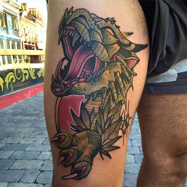 Neo traditional sleeve dragon tattoo by AntoniettaArnoneArts on DeviantArt
