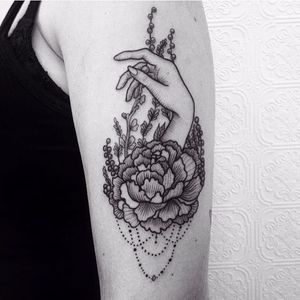 Born from flowers. (via IG - anka.tattoo) #Hand #HandTattoos #HandDesigns