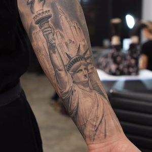 New York tattoo by Bang Bang. #BangBang #NYC #NewYork #BangBangNYC #statueofliberty