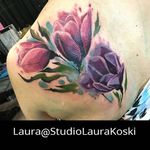 Styled realism tulip tattoo by Laura Koski. #flower #tulip #styledrealism #colorrealism #LauraKoski