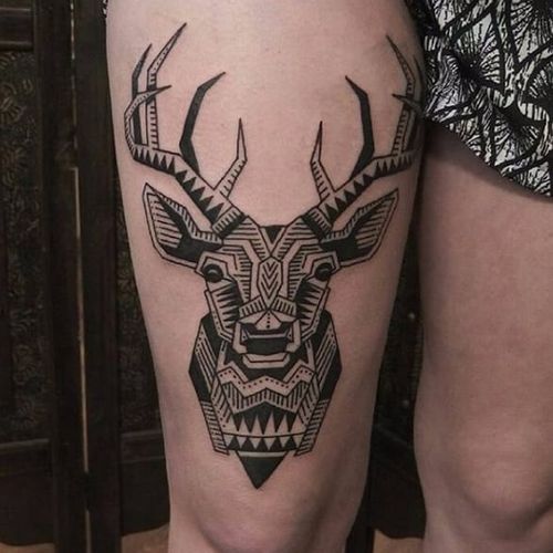 Stag tattoo by Antti Kuurne #AnttiKuurne #ornamental #blackwork #ethnic #pattern #mehndi #stag deer