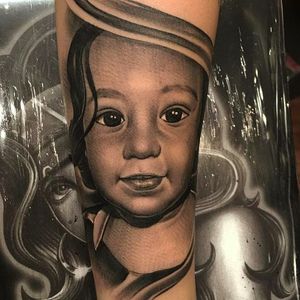 Child Portrait Tattoo by Orks One via @Orks_Tattoos #OrksTattoos #OrksOne #BlackandGrey #Portrait