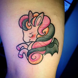 Unicorn tattoo by Kim Ai #KimAi #kawaii #japaneseanimation #anime #chibi #newschool #cartoon #japaneseculture #japaneseart #unicorn