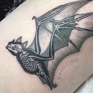X-Ray Bat Tattoo by Ian Bederman #animaltattoo #traditionalanimal #traditional #quirkytattoos #IanBederman #bat #skeleton #xray