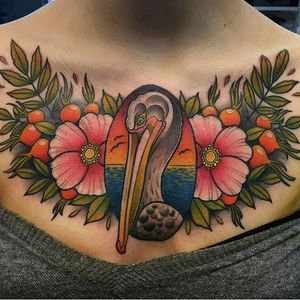 Pelican tattoo by Joel Honkala #Pelican #bird #neotraditional #JoelHonkala