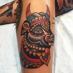 Nandi Tattoo by Robert Ryan #nandi #bull #indian #indianart #sacredart #traditional #traditionalindian #oldschool #RobertRyan