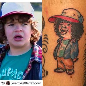 Super cute Dustin (portrayed by Gaten Matarazzo) in Stranger Things. Tattoo by Jeremy Zettler @Jeremyzettlertattooer #StrangerThings #Netflix #tvshow #tvseries #DustinHenderson