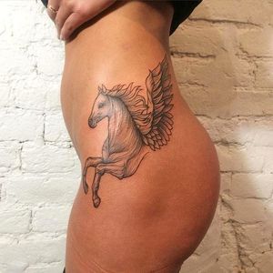 Pegasus tattoo #linework #dotwork #hip #blackwork #pegasus #IraShmarinova