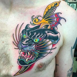 Cabeza de pantera con daga, bonito tatuaje de Marc Nava.  #MarcNava #panther # daga #tradicional