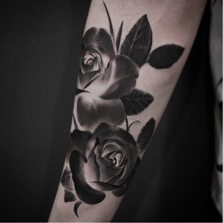 Negative space cross and some roses  Blue Heron Tattoo  Facebook