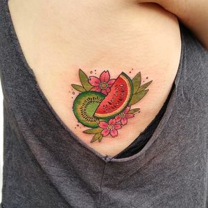 Watermelon tattoo by Courtney Lara. #watermelon #fruit #tropical #melon #juicy #traditional #summer