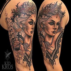 Love the lace detail #neotraditionaltattoos #KidKros