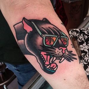 Traditional American style tattoo by Ozzy Ostby. #OzzyOstby #traditionalamerican #trads #traditional #panther