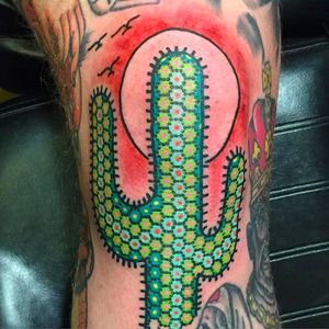 Simple yet striking tattoo of a cactus. #neotraditional #cactus #dotwork #tomasgarcia