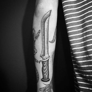Knife dotwork tattoo #DanielBarreto #dotwork #blackwork #linework #knife #knifetattoo