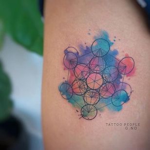 Metatron's cube tattoo by Tattooist G. NO. #TattooistGNO #GNO #GNOtattoo #fineline #pastel #watercolor #metatronescube #sacredgeometry #symbol
